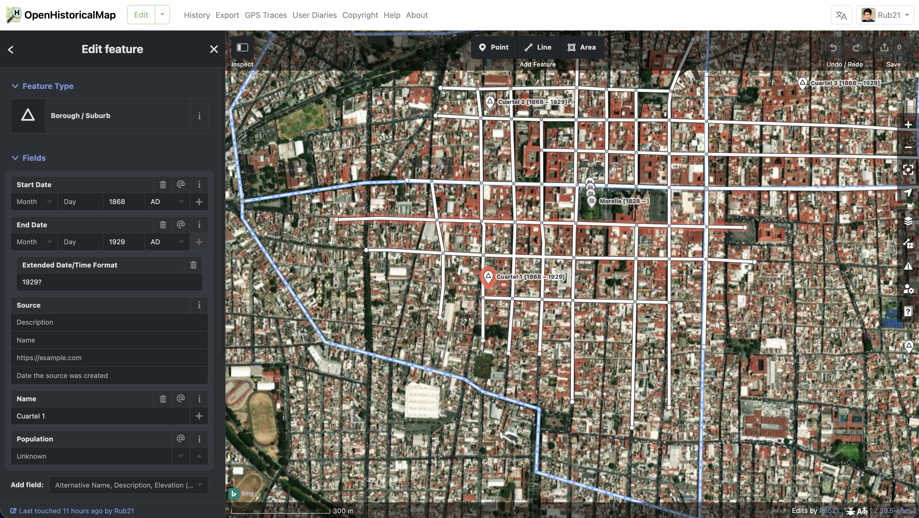 Mapeando los cuarteles de Morelia en el editor iD