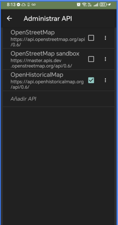 Vespucci conectado a OpenHistoricalMap