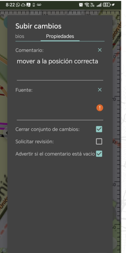 Subiendo cambios en Vespucci